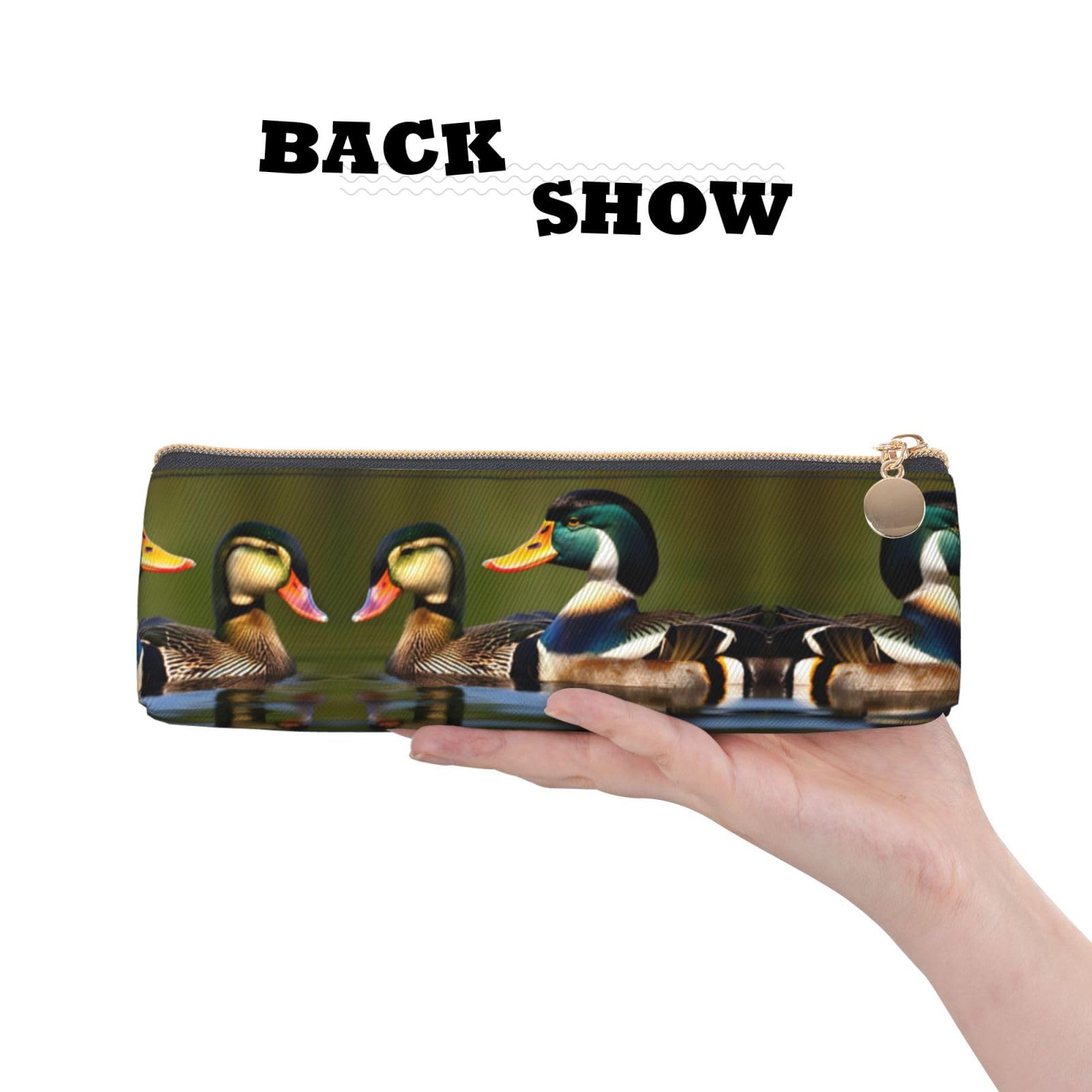 DRTGEDS Two Mallard Ducks Fashion Multifunctional Leather Pencil Case With Large Storage Capacity Pencil Pouch