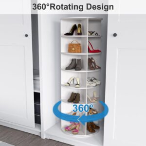 Hestiasko Rotating Shoe Rack, 7-Tier Spinning Shoe Rack, Upgrade Free Standing Rotating Shoe Rack Tower 360°, Easily Assembled Lazy Susan Shoe Rack, Revolving Shoe Organizer for Entryway - White