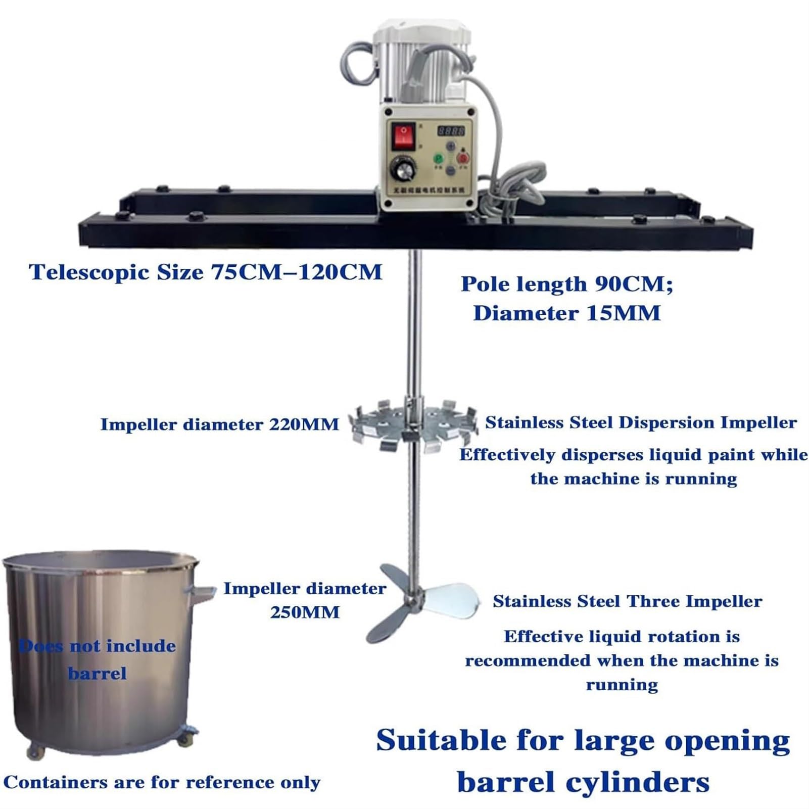 Electric IBC Paint Mixer, 2100W Commercial Tank Mixer Machine, 1 Ton/1000L Stirring Capacity Paint Stirring Machine, 40NM High Torque and Adjustable Speed, for Medium To High Viscosity