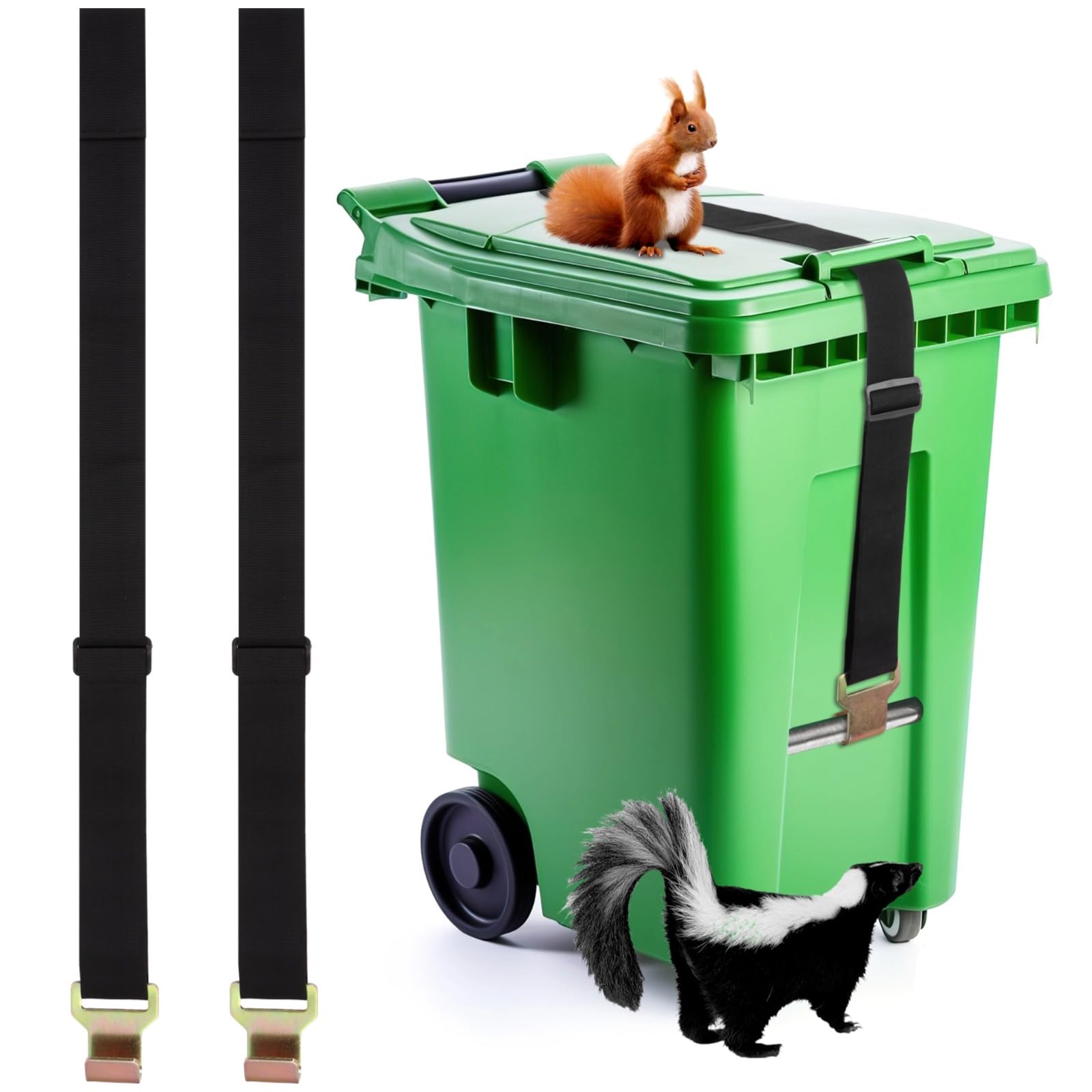 2 PCS Trash Can Locks, Universal Garbage Can Lid Lock, Heavy Duty Adjustable Trash Can Lid Lock with Metal Claw, Outdoor Trash Can Strap for Raccoons Squirrels Dogs Mice Prevent Strong Wind