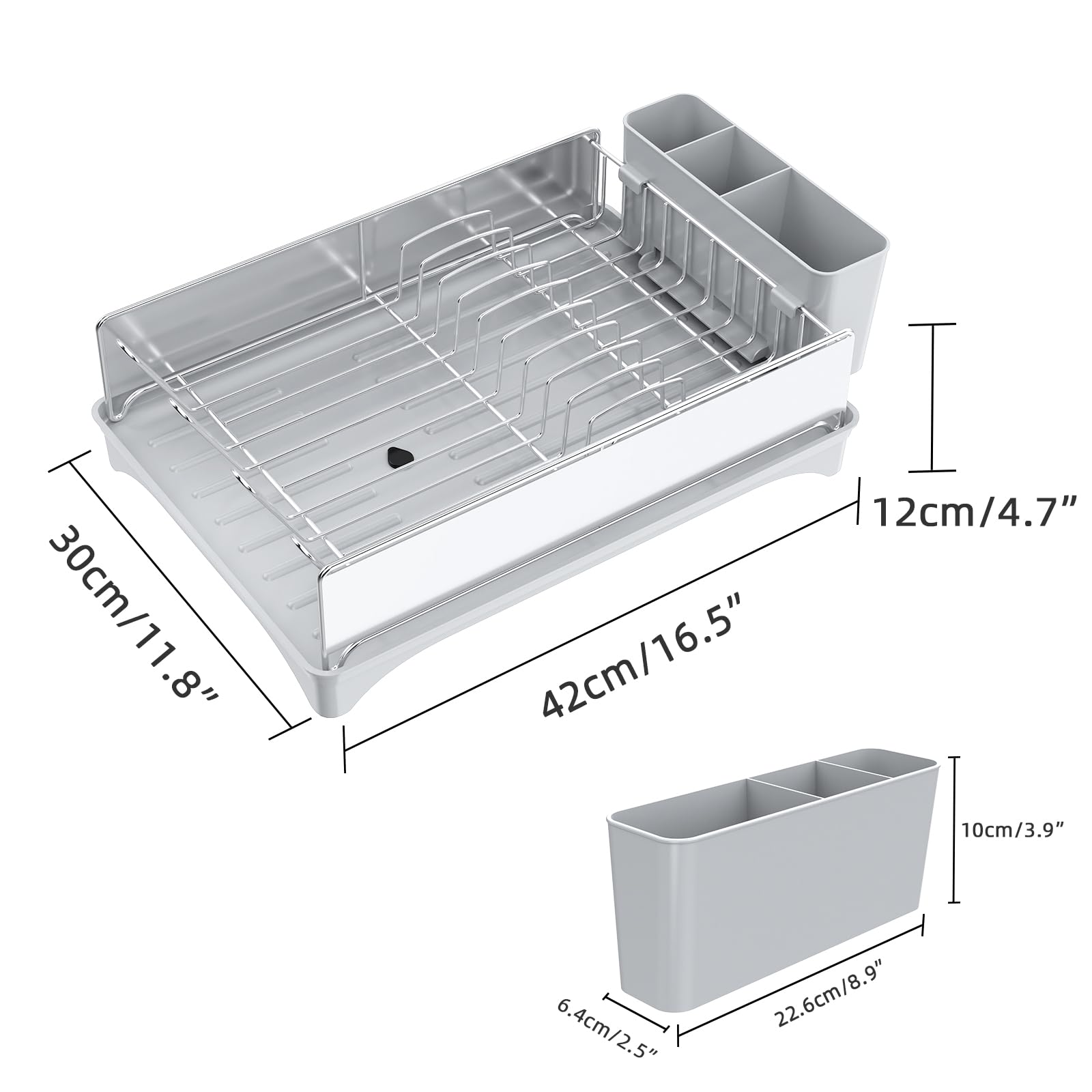 Gajbah Dish Drying Rack,Compact Dish Rack with a Cutlery Holder,Dish Drainers for Kitchen Counter,12" W x 16.5" D (Light Grey)