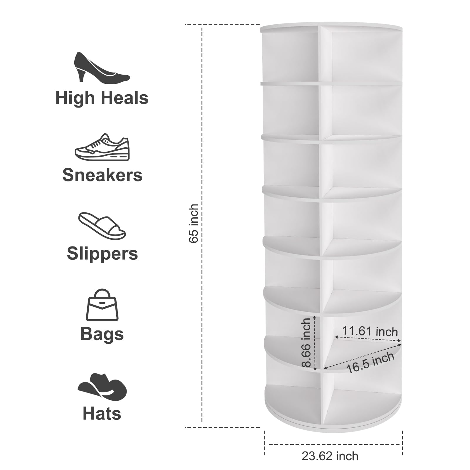 Hestiasko Rotating Shoe Rack, 7-Tier Spinning Shoe Rack, Upgrade Free Standing Rotating Shoe Rack Tower 360°, Easily Assembled Lazy Susan Shoe Rack, Revolving Shoe Organizer for Entryway - White