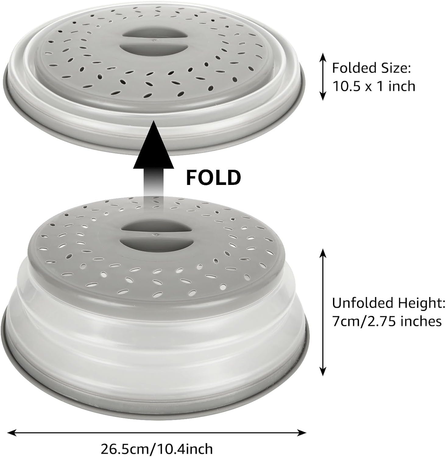 Microwave Splatter Cover Collapsible Microwave Cover for Food, Colander Basket for Fruit and Vegetable, 10.5inch Grey