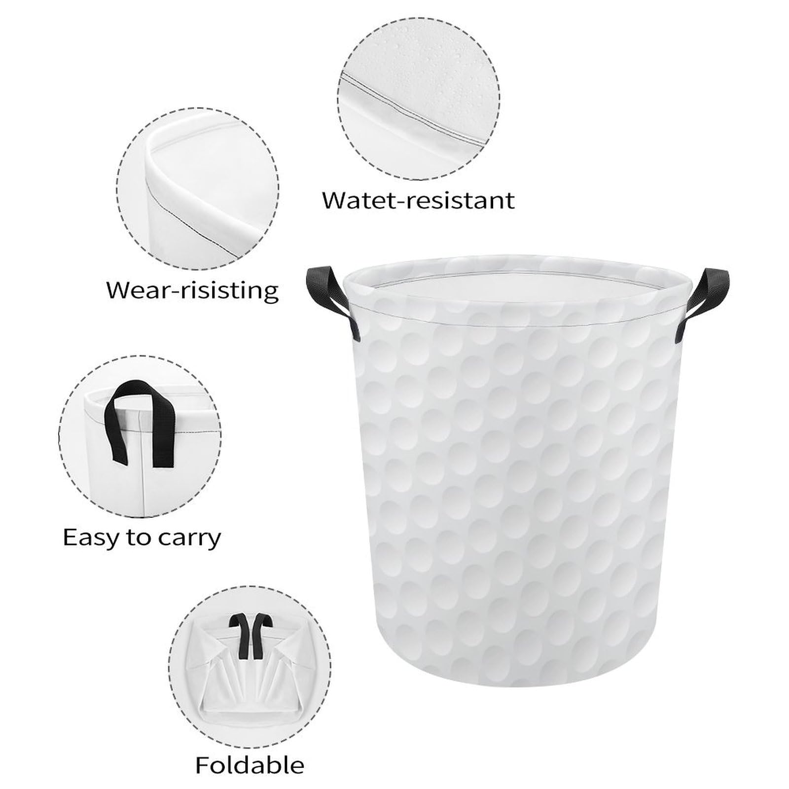 TsyTma Golf Ball Texture Printed Laundry Basket Collapsible Laundry Hamper with Handles Small Round Toy Bin for Dirty Clothes Hamper Bedroom Bathroom