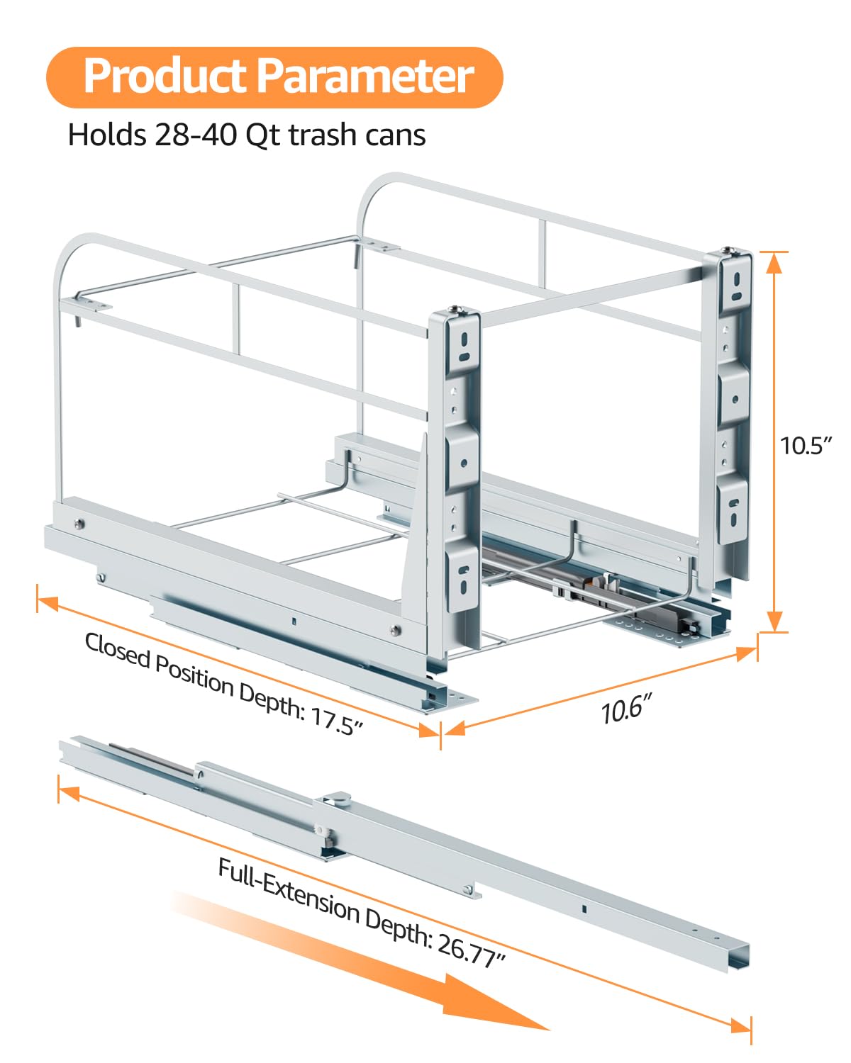 RUNMI Pull Out Trash Can Under Cabinet with Soft-Close Slides,Garbage Can Not Included,Heavy Duty Under Sink Trash Can Kit for Kitchen, Requires Minimum Cabinets Opening 12" W X 18" D