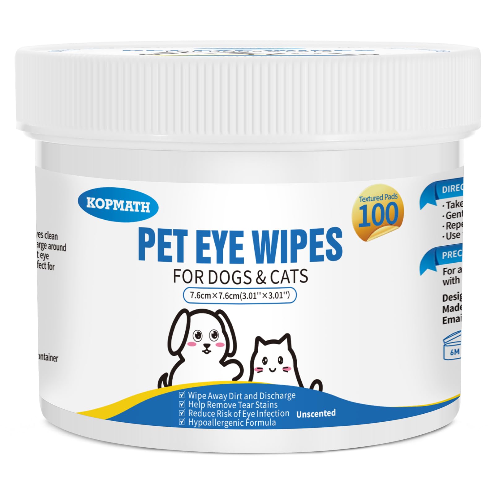 Kopmath Ear Care Finger Wipes and Dog Eye Wipes, Tear Stain Remover for Dogs, Big & Thick Cat Eye Wipes, Mild Ingredient, Texturized & Presoaked Pet Eye Cleaner Pad, Mint Flavor & Unscented，150Ct