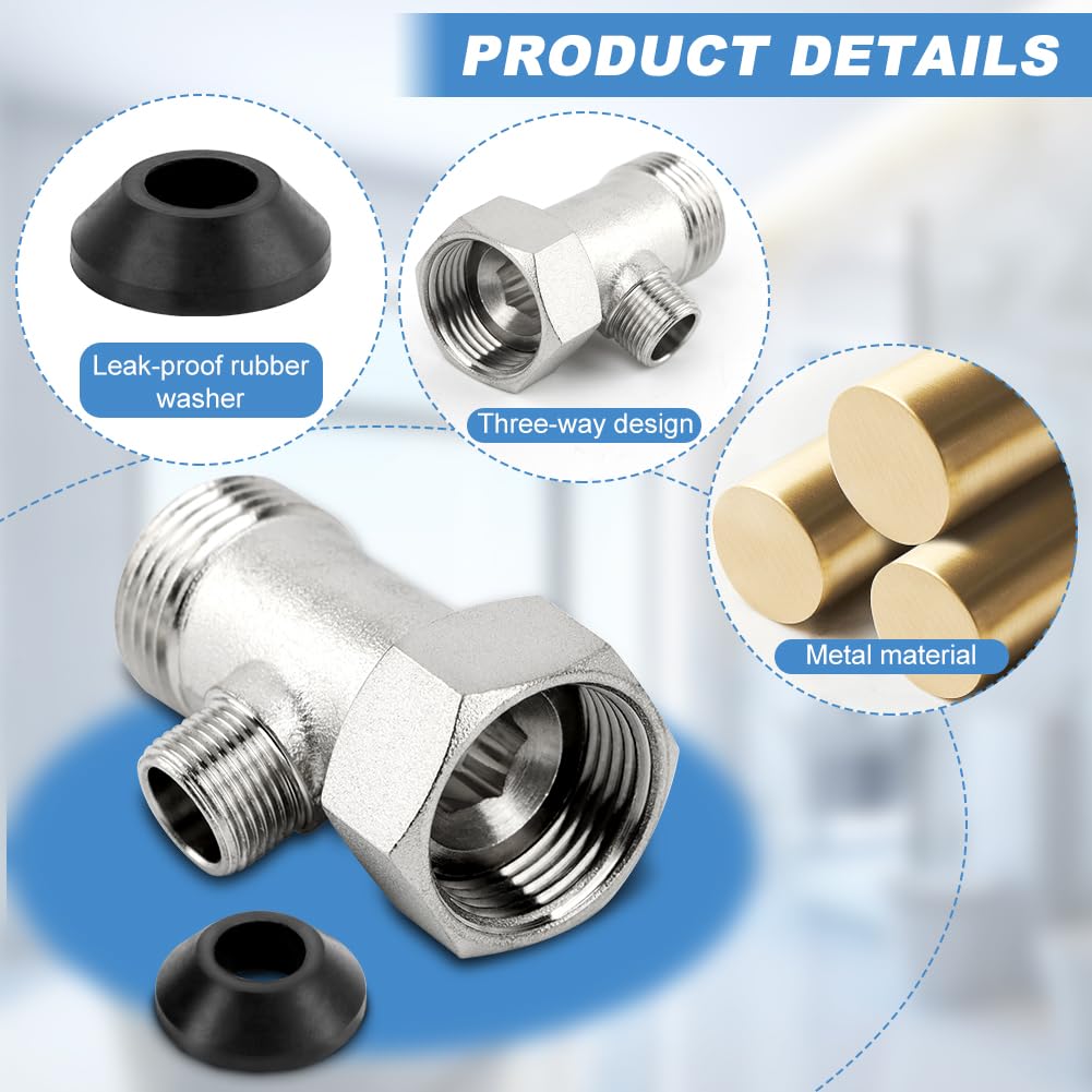 Bidet T Adapter,Flexible T Bidet Connector 3 Way 7/8inch 3/8inch 7/8inch Plumbing Splitter,T Valve Shower Head Diverter,Valve Hose Fitting for Shower Head Diverter Sprayer Faucet