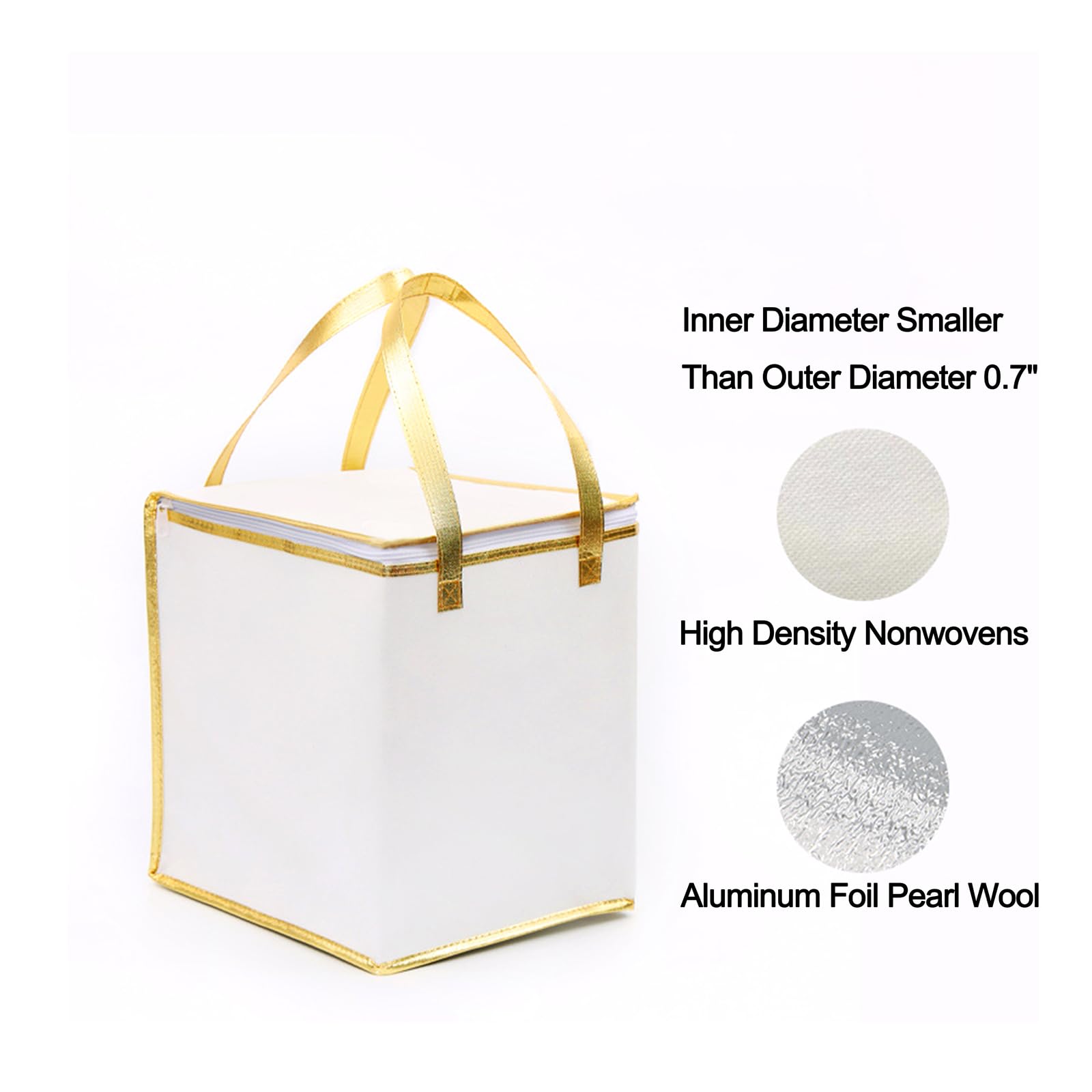 13.8×13.8×15.8 Reusable Insulated Zipper Aluminum Foil Tote Bag Suit for Picnic Cake Fruit Drink Refrigeration Also for Delivery of Takeaway Thermal Pizza Insulated Delivery(2Pack White)