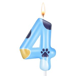 mtlee blue color dog paw birthday candles dog paw themed numeral birthday number candle birthday cake topper for boy and girl dog paw birthday decoration blue color dog party supplies(4)