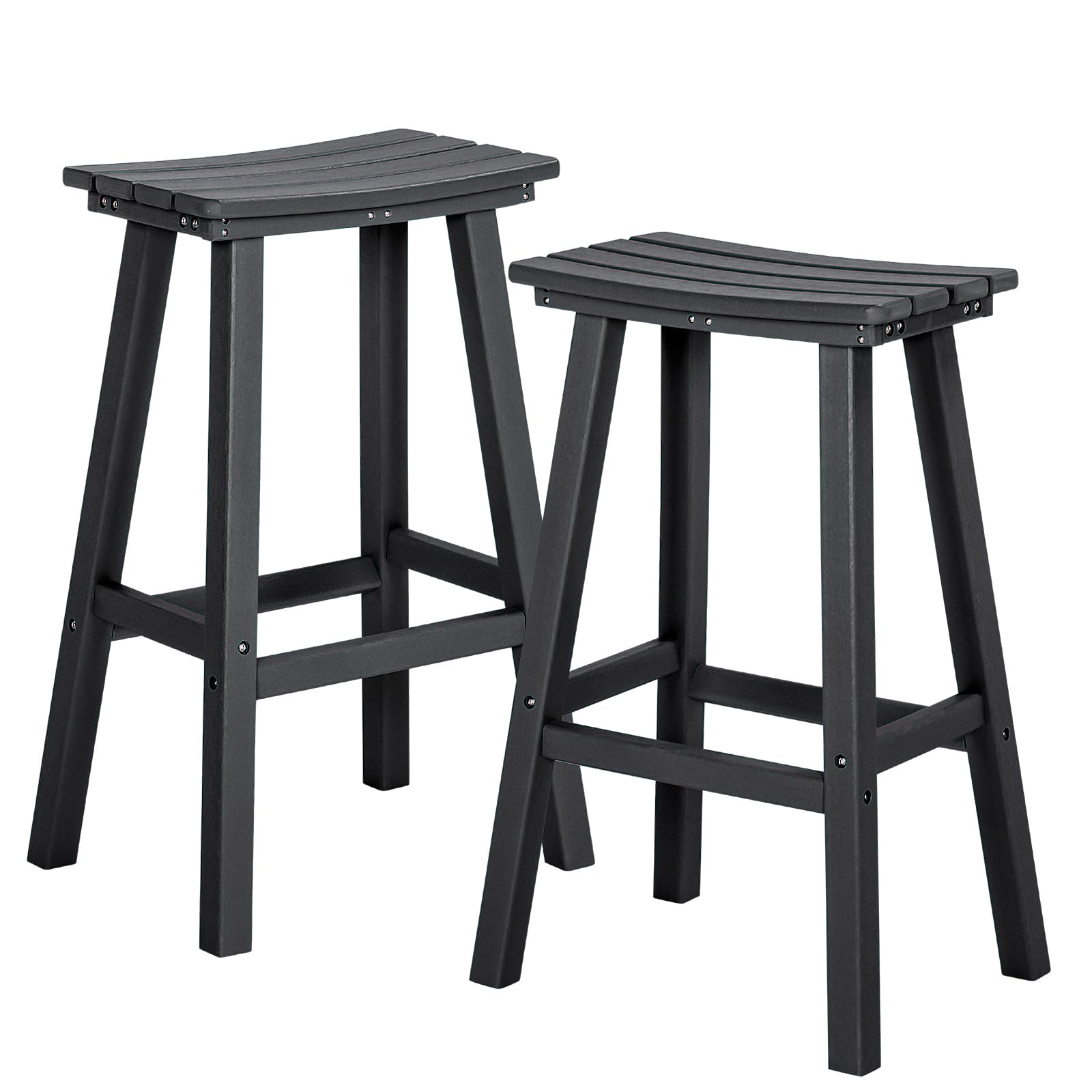 nalone 29 Inch Outdoor Bar Stools Set of 2, HDPE Bar Chairs with Footrest, Weather Resistant Barstools Outside Bar Height Stools for Bar, Kitchen Counter, Balcony (Black, 29'' Barstools Set of 2)