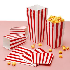 AIROLDI 28Pcs Popcorn Boxes - Mini Paper Popcorn Box, White and Red Stripes Pop Corn Snack Container for Movie Night Carnival Party Supplies (Classic Red)