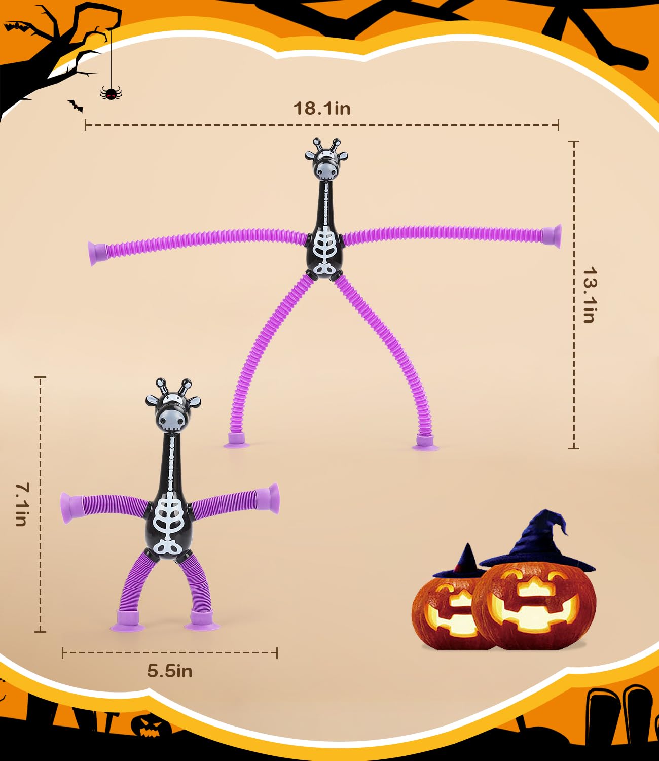 Halloween Party Favors for Kids 4 Pack Telescopic Suction Cup Giraffe Toy Sensory Tubes Classroom Prizes/Non Candy Halloween Treats Goodie Bag Fillers Gifts