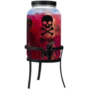 filltouch 1 gallon glass beverage dispenser with metal stand stainless steel spigot outdoor drink dispenser glass drink container dispensers for parties lemonade tea cold water(black,halloween)