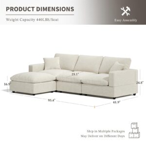 Modular Sectional Sofa Couch, Cloud Modular Couch with Ottoman, L Shaped Convertible Couch Deep Seat Couches for Living Room/Apartment/Office, Down Filled Sofas, Detachable Cushion Covers