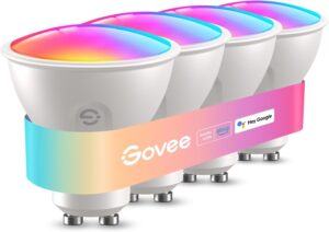 govee smart gu10 led bulb, mr16 gu10 light bulbs, dimmable color changing light bulbs, 85 dynamic scenes, wifi & bluetooth led bulbs work with alexa, google assistant, syncs with music, 4 pack