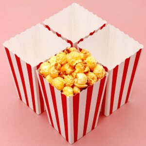 AIROLDI 28Pcs Popcorn Boxes - Mini Paper Popcorn Box, White and Red Stripes Pop Corn Snack Container for Movie Night Carnival Party Supplies (Classic Red)