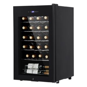 garveehome 28 bottle compressor wine cooler refrigerator, wine fridge freestanding wine cellar for red wine, white, champagne, sparkling wine with digital temperature control, soft led light