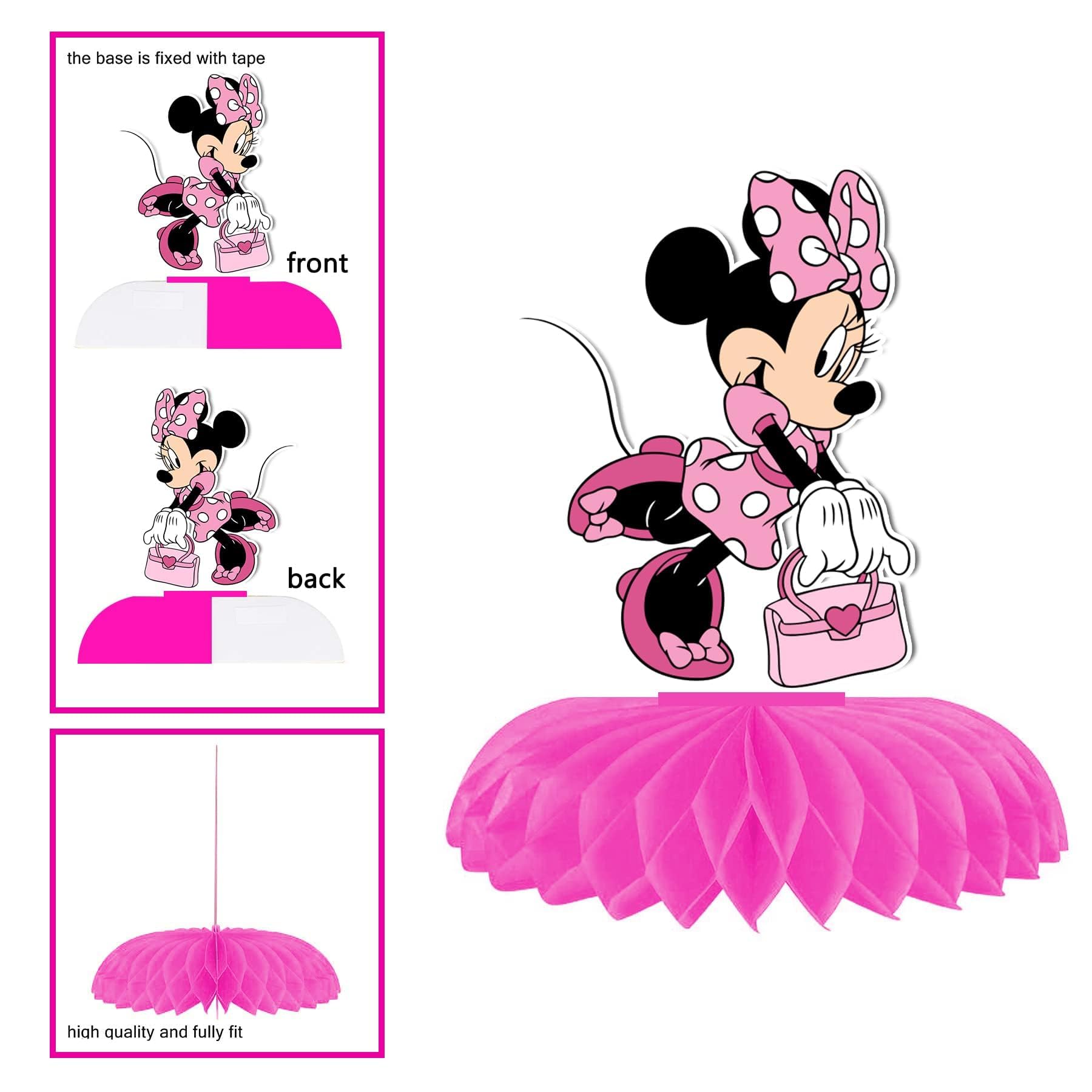 Minnie Birthday Party Supplies, 7Pcs Honeycomb Centerpieces for Mouse Party Decorations, Double Sided Table Decorations Centerpieces Party Favors