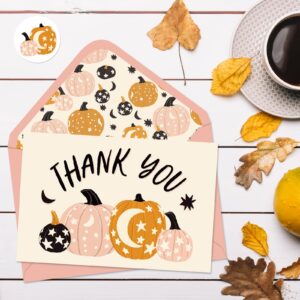 Whaline 24 Pack Fall Thank You Cards Bulk Pink Orange Pumpkin Star Greeting Cards with Envelopes Stickers Blank Note Cards for Autumn Thanksgiving Party, 4 x 6 Inch