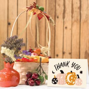 Whaline 24 Pack Fall Thank You Cards Bulk Pink Orange Pumpkin Star Greeting Cards with Envelopes Stickers Blank Note Cards for Autumn Thanksgiving Party, 4 x 6 Inch