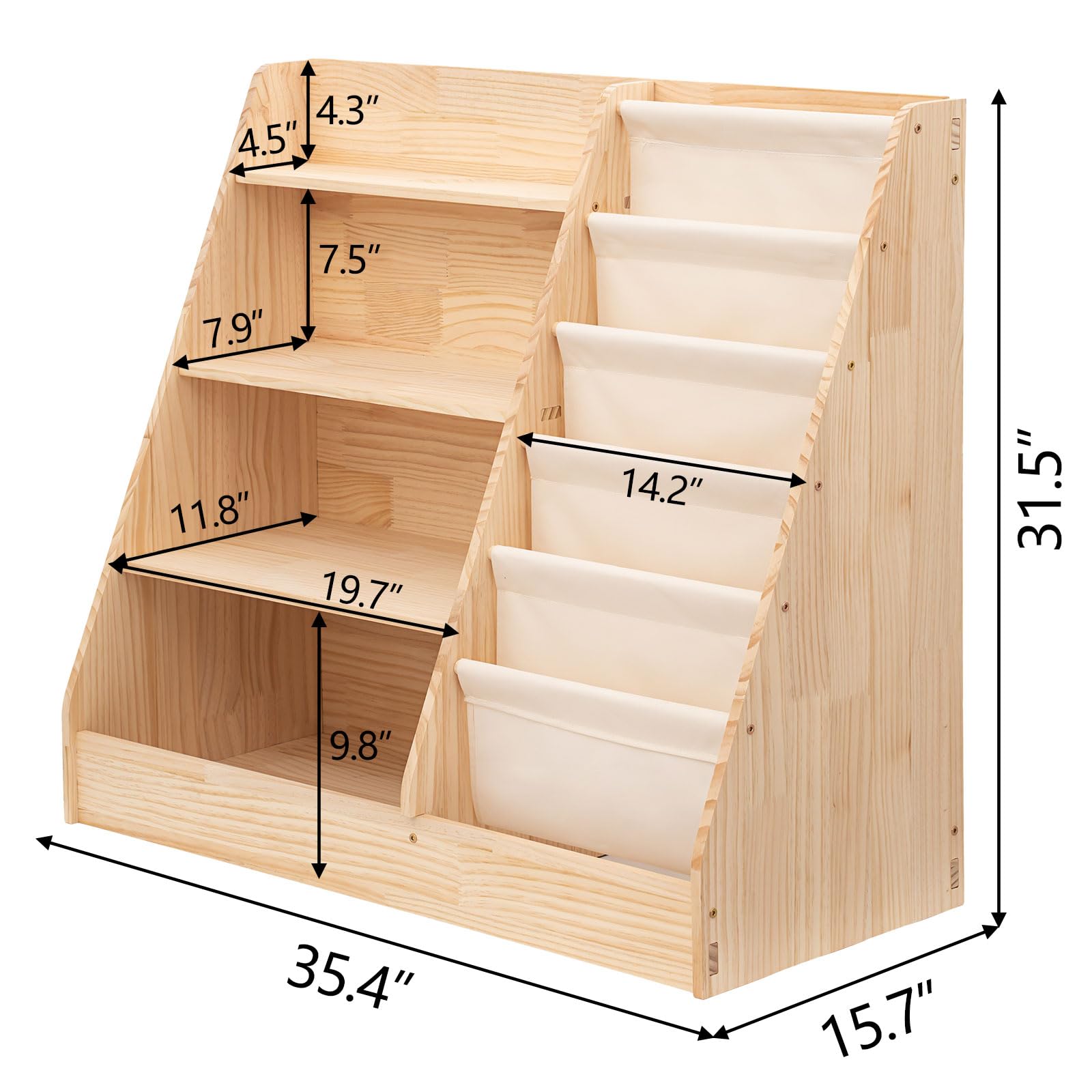 ZBPRESS Kids Wooden Bookshelf with Storage,Kids Bookshelf and Toy Storage Organizer, Solid Wood Kids Bookshelf,Toddler Bookshelf,Classroom Bookshelf