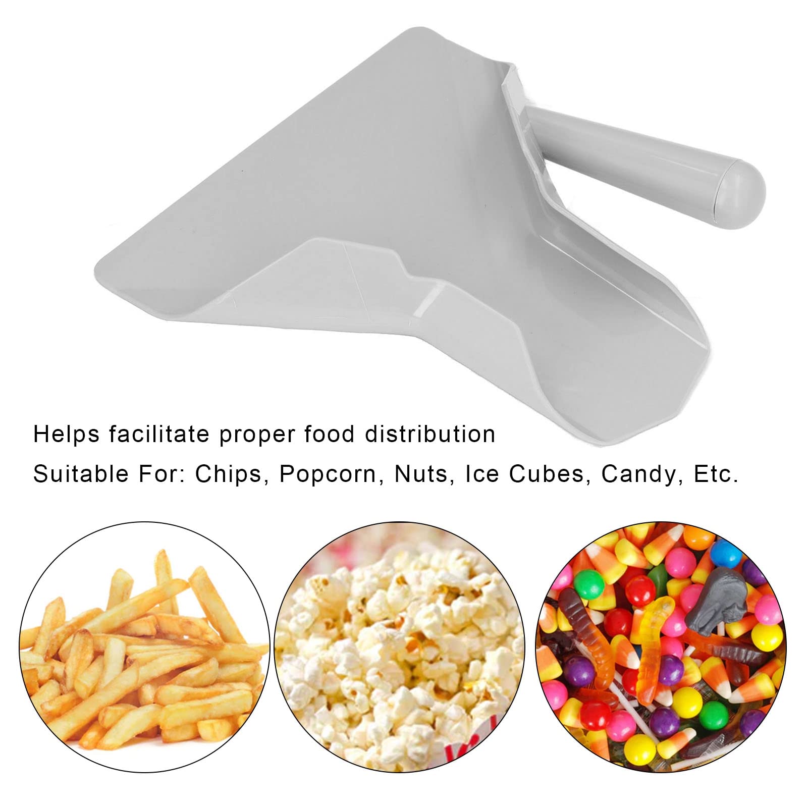 French Fries Shovel, Scratch Resistant PC Scoop, Funnel Design for Easy Food Distribution, Non Slip Right Handle for Popcorn, Chips, Ice Cubes, and Candy, Kitchen Utensils