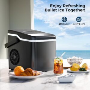 Kismile Ice Makers Countertop,28Lbs/Day,Collapsible Portable Countertop Ice Maker Machine with Handle, 2 Sizes of Ice Cube,9 Pcs/7 Mins,Small Ice Maker with Ice Basket/Scoop, for Home & Kitchen(Black)