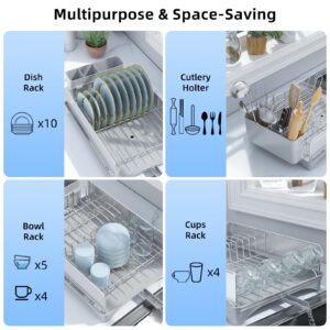 Gajbah Dish Drying Rack,Compact Dish Rack with a Cutlery Holder,Dish Drainers for Kitchen Counter,12" W x 16.5" D (Light Grey)