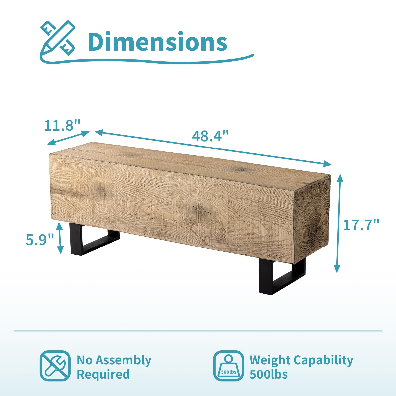 AQUILLA Modern Outdoor Bench, Faux Wooden Patio Bench, Concrete Backless Porch Bench Weatherproof, Anti-Rust Metal Legs Garden Benches for Entryway, Park, Yard (48",Light Brown)