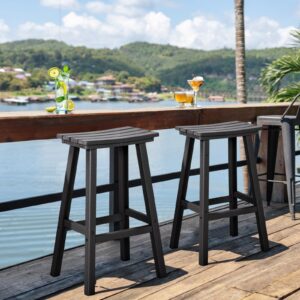 nalone 29 Inch Outdoor Bar Stools Set of 2, HDPE Bar Chairs with Footrest, Weather Resistant Barstools Outside Bar Height Stools for Bar, Kitchen Counter, Balcony (Black, 29'' Barstools Set of 2)