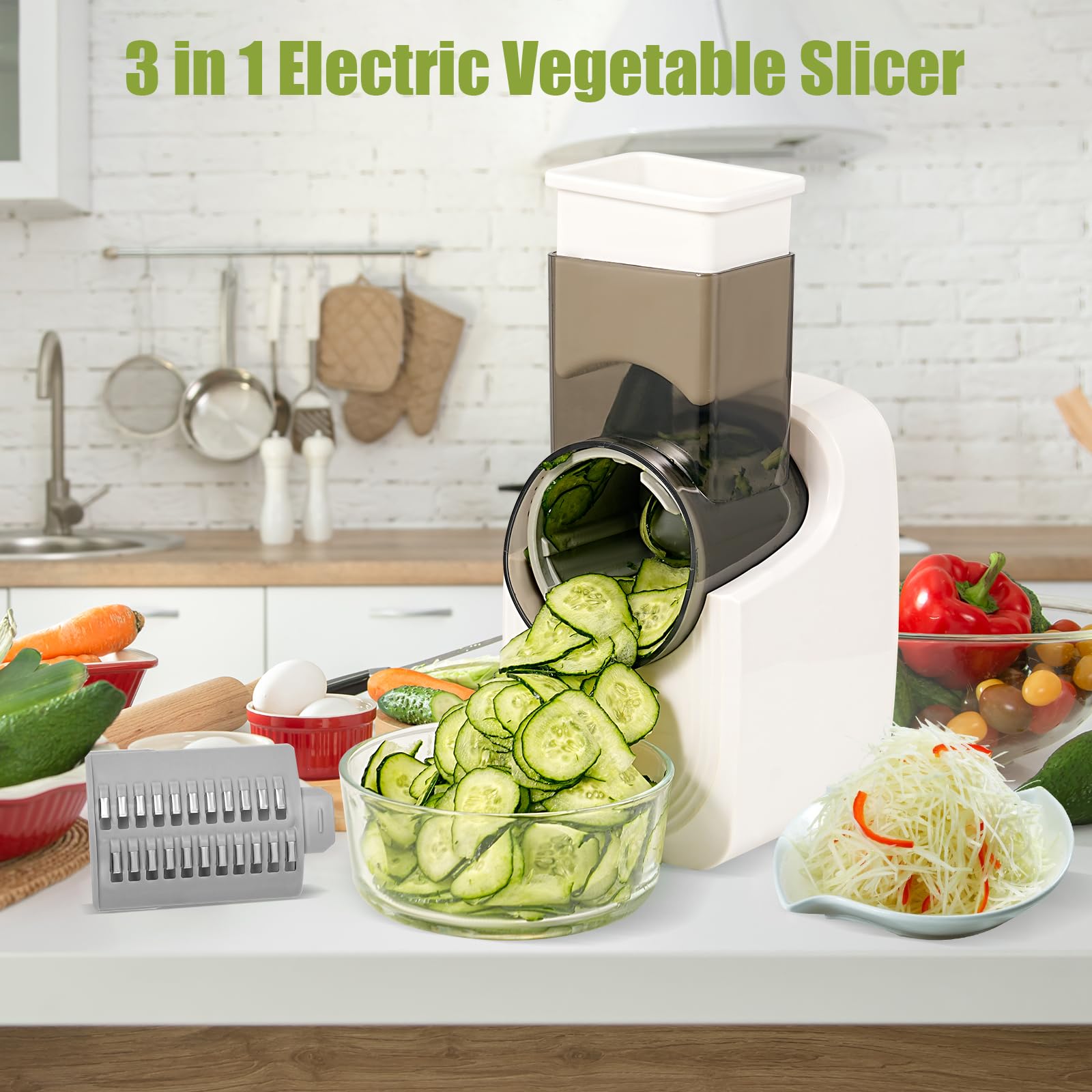 Aiwglenten Electronic Vegetable Slicer is Easy to Use and Flexible,Can be Carried 0utdoors, Has 3 Different Shapes of Blades, Electric Salad Machine Can be Used for Cheese, Fruit, Vegetables