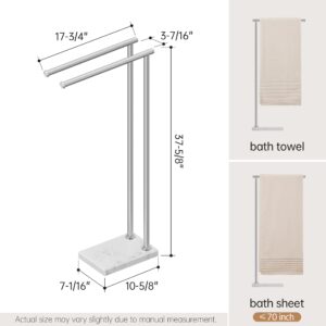 KES Free Standing Towel Racks for Bathroom, 2-Tier Towel Stand for Bathroom Floor with Weighted Natural Marble Base 3X Thicker, 18/8 Stainless Steel, Brushed Finish, BTH235-2