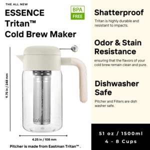 LAFEECA Cold Brew Coffee Maker - Iced Tea Brewer with Airtight Lid - Stainless Dual Ultra Filter - Tritan Pitcher - 1500 ml / 51 oz - Dune