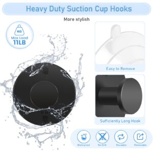 Jadkysarh Suction Cup Hooks for Shower, Heavy Duty Suction Towel Hooks Waterproof Removable Bathroom Suction Hooks with Adhesive for Shower Tile Wall Glass Door Window Black - 2 Pack