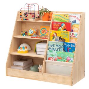 ZBPRESS Kids Wooden Bookshelf with Storage,Kids Bookshelf and Toy Storage Organizer, Solid Wood Kids Bookshelf,Toddler Bookshelf,Classroom Bookshelf