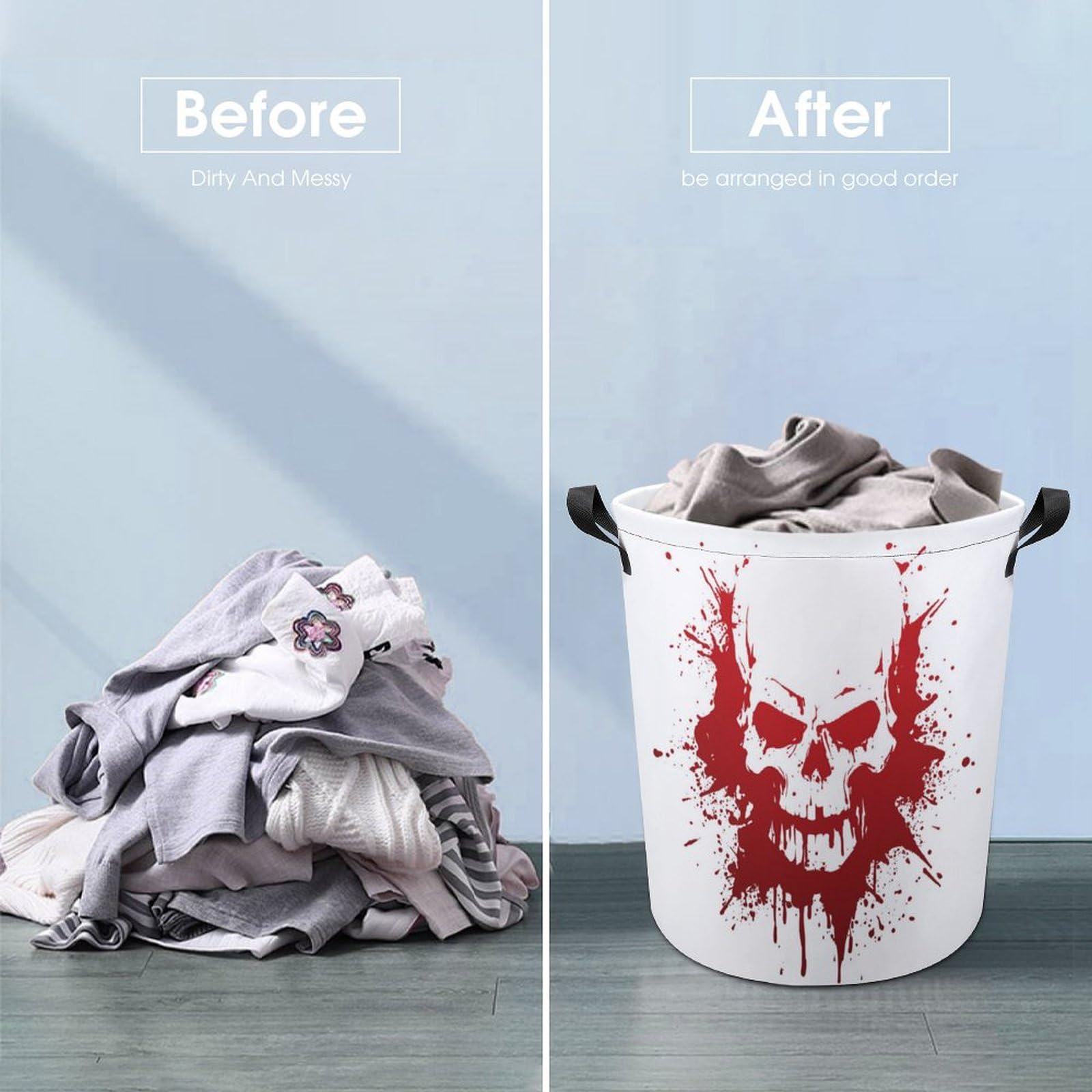 TsyTma Halloween Blood Skull Laundry Basket Small Collapsible Laundry Hamper with Handles Round Dirty Clothes Hampers for Laundry Bedroom Bathroom