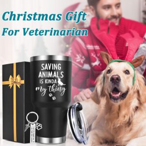 Lifecapido Vet Tech Gifts, Veterinarian Gifts, Saving Animals Is Kinda My Thing 30oz Tumbler with Veterinarian Keychain, Vet Tech Week Gifts Christmas Gifts for Veterinarian Technologists, Black