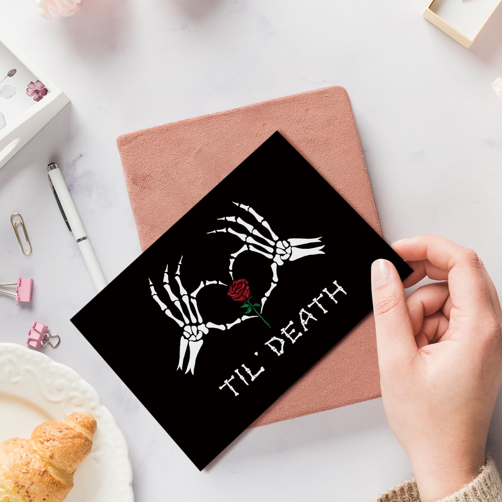 Til Death Wedding Card for Him Her, Funny Bride Shower Card for Friend, Spooky Skeleton Hand Halloween Anniversary Card, Engagement Card Women Men