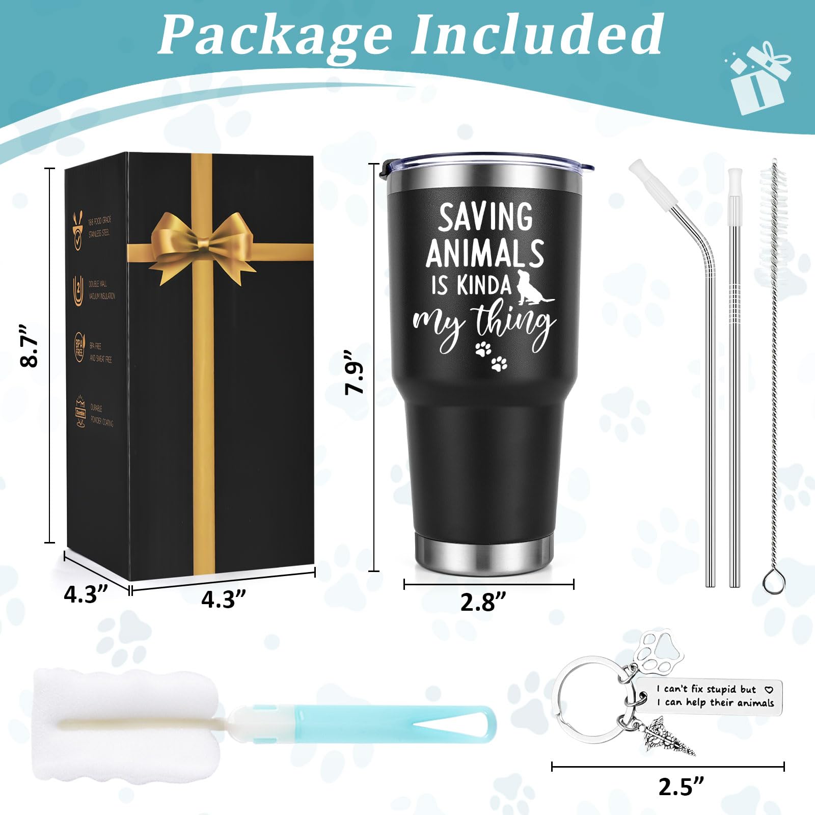 Lifecapido Vet Tech Gifts, Veterinarian Gifts, Saving Animals Is Kinda My Thing 30oz Tumbler with Veterinarian Keychain, Vet Tech Week Gifts Christmas Gifts for Veterinarian Technologists, Black