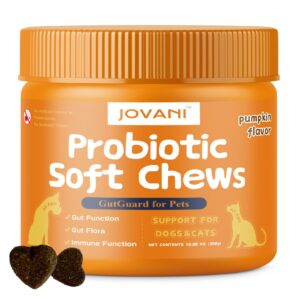 jovani probiotic soft chews for dogs, digestive enzymes for gut flora, digestive health, diarrhea & bowel & immune system support - pumpkin flavor - contains 200 soft chews