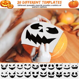 MorningRo 34 PCS Halloween Pumpkin Carving Kit, 13 PCS Professional Heavy Duty Stainless Steel Double Side Pumpkin Carving Tool with Pumpkin Carving Knife and 20 Pumpkin Stencils for Kids Adults