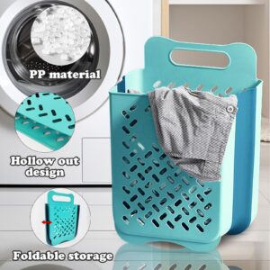 MutiValue Laundry Hamper, Plastic Collapsible Laundry Basket, Portable Wall-Mounted Dirty Clothes Hamper with Hook Space-Saving Foldable Laundry Basket with for Room Storage & Organizing (Blue)