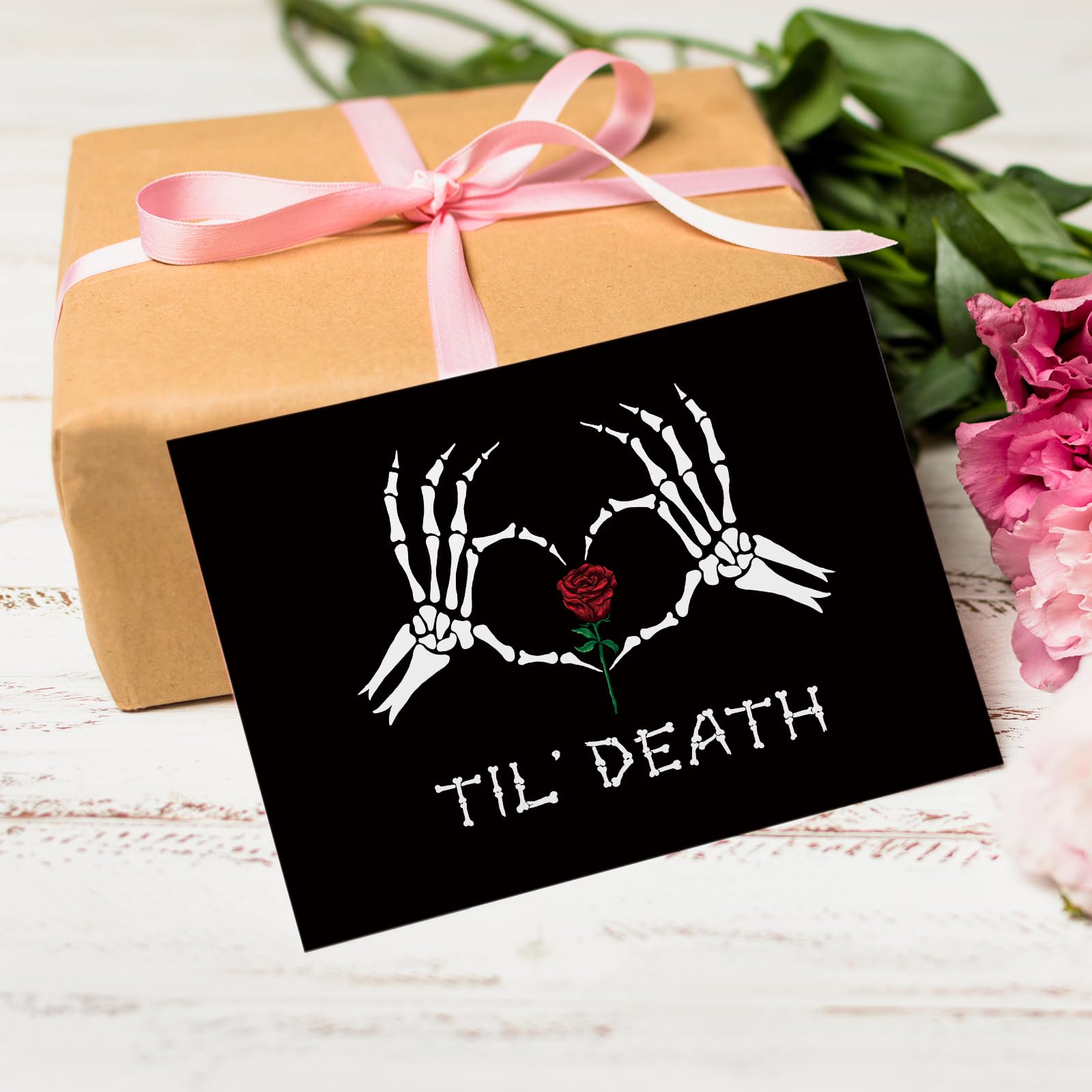 Til Death Wedding Card for Him Her, Funny Bride Shower Card for Friend, Spooky Skeleton Hand Halloween Anniversary Card, Engagement Card Women Men