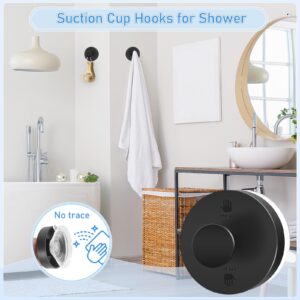 Jadkysarh Suction Cup Hooks for Shower, Heavy Duty Suction Towel Hooks Waterproof Removable Bathroom Suction Hooks with Adhesive for Shower Tile Wall Glass Door Window Black - 2 Pack