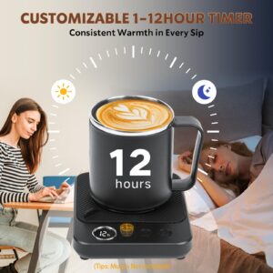 Coffee Mug Warmer - 36W Mug Warmer for Desk with Temperature Display, 1-12H Timer & 6 Temperature Settings, Fast Heating, Auto Shut Off, Smart Coffee Cup Warmer for Beverage, Coffee, Tea, Milk (Black)