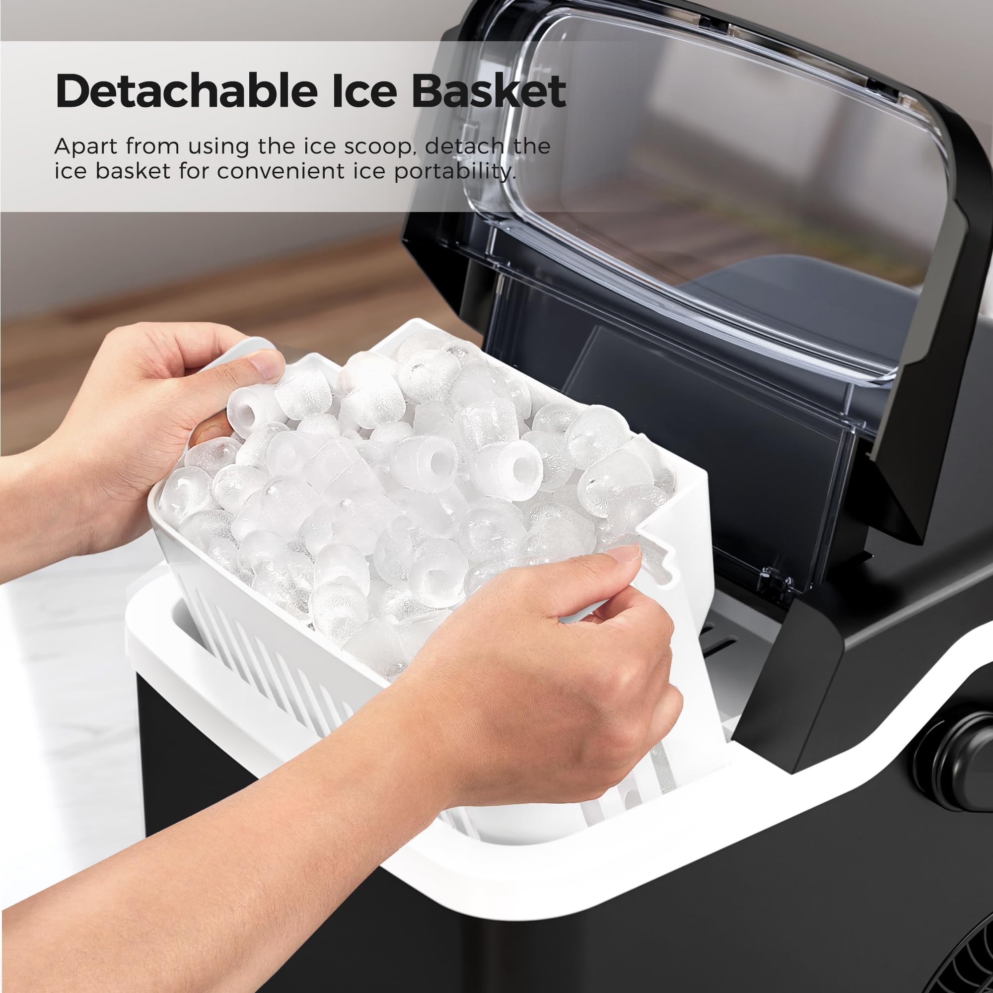 Kismile Ice Makers Countertop,28Lbs/Day,Collapsible Portable Countertop Ice Maker Machine with Handle, 2 Sizes of Ice Cube,9 Pcs/7 Mins,Small Ice Maker with Ice Basket/Scoop, for Home & Kitchen(Black)