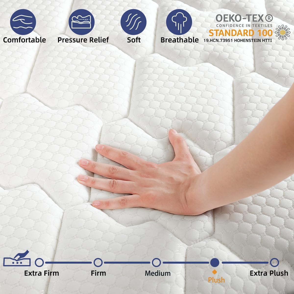 AirYoung 12 inch Queen Mattress, Memory Foam Hybird Pocket Coil Queen Mattress, Zero Pressure Deep Sleep, Motion Isolation Pressure Relief Strong Edge Support, Plush Feel, with CertiPUR-US Certified