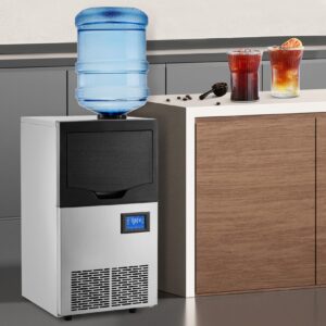 GarveeTech 140LBS/24H Commercial Ice Maker Machine, with 2 Water Inlets, Freestanding Ice Machine with 22 lbs Storage Bin, Ice Scoop & Water Filter for Home Office Restaurant Bar Cafe