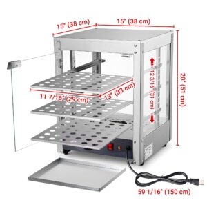 WeChef 15" 3-Tier Commercial Food Warmer Pizza Warmer Display Electric Countertop with LED Adjustable Lighting Stainless Steel Pastry Display Case for Fast Food Restaurant Food Truck Food Tent