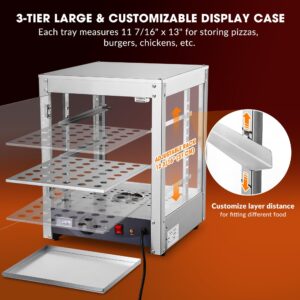 WeChef 15" 3-Tier Commercial Food Warmer Pizza Warmer Display Electric Countertop with LED Adjustable Lighting Stainless Steel Pastry Display Case for Fast Food Restaurant Food Truck Food Tent